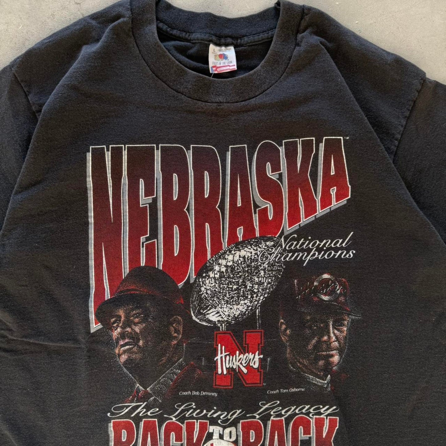 Vintage 90s Nebraska Huskers Back to Back National Champions Trophy T-Shirt - Large