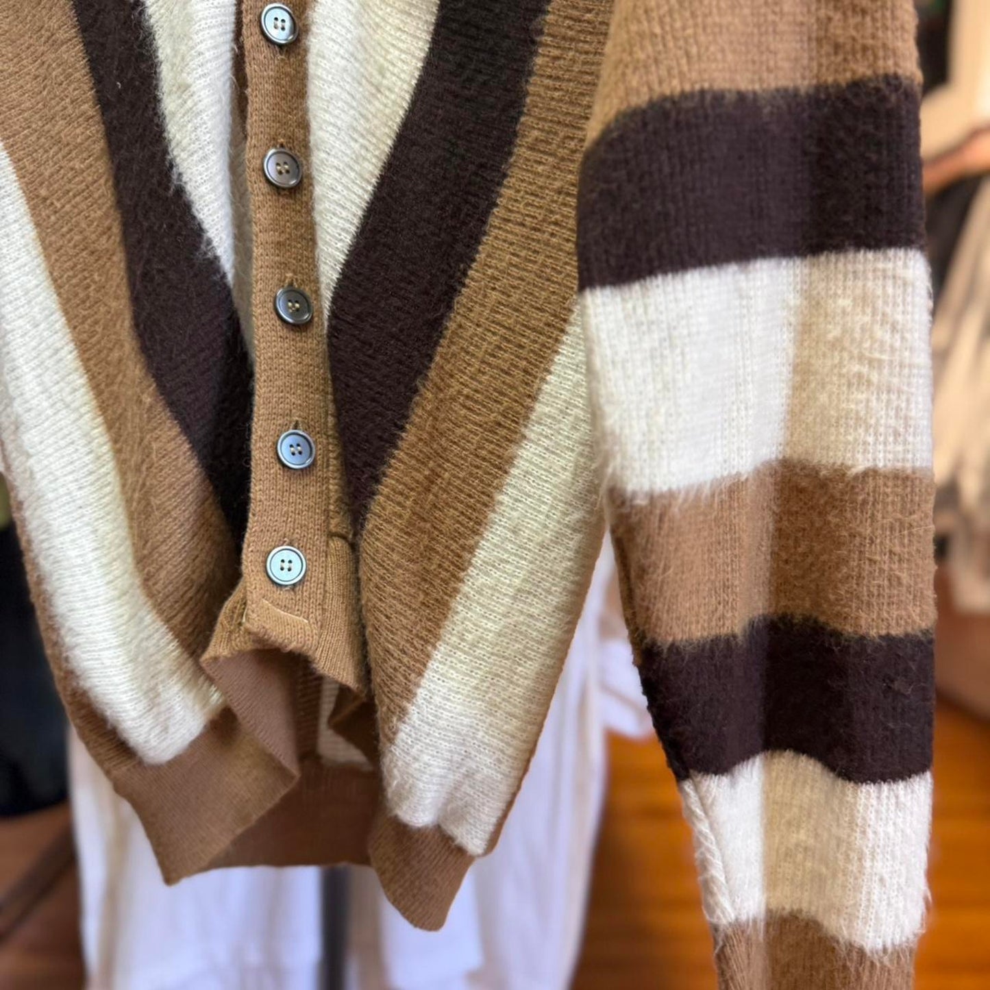 Vintage 89s Striped Tonal Cardigan Sweater - Medium