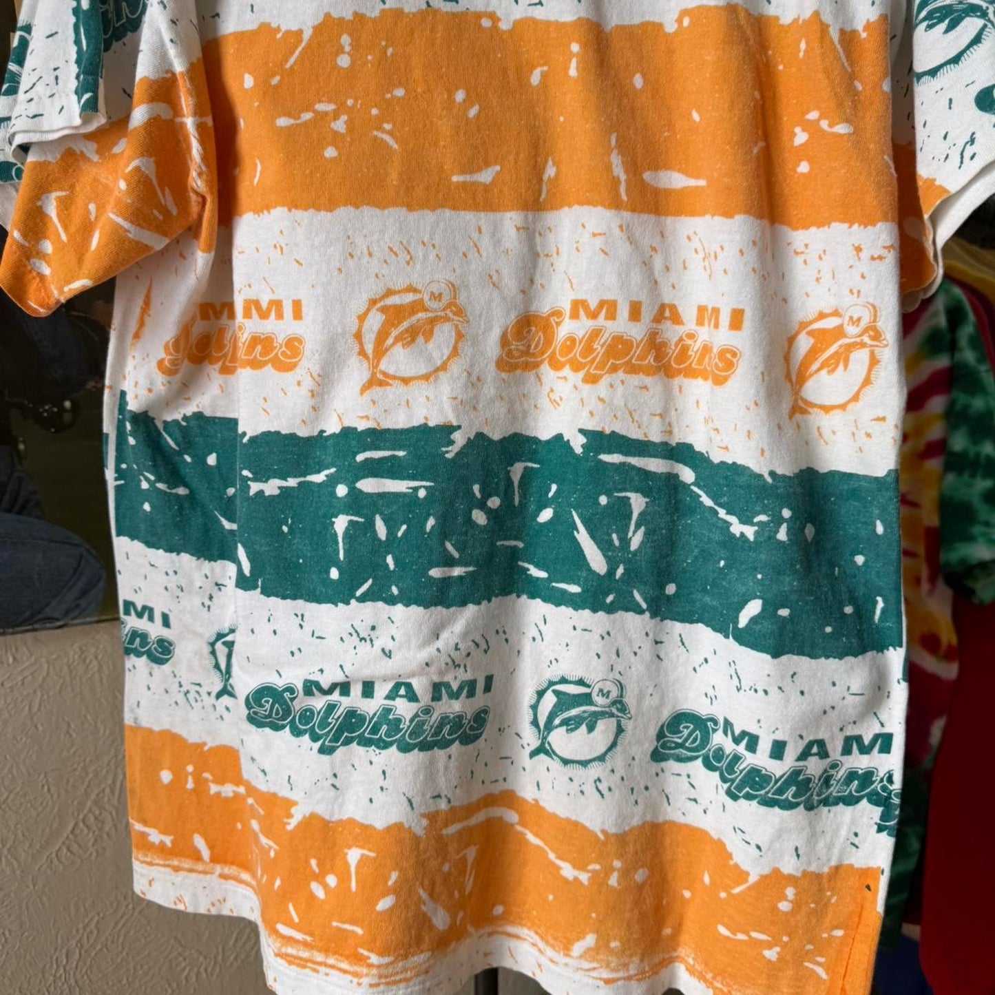 Vintage 90s Miami Dolphins NFL All Over Print T-Shirt - Large