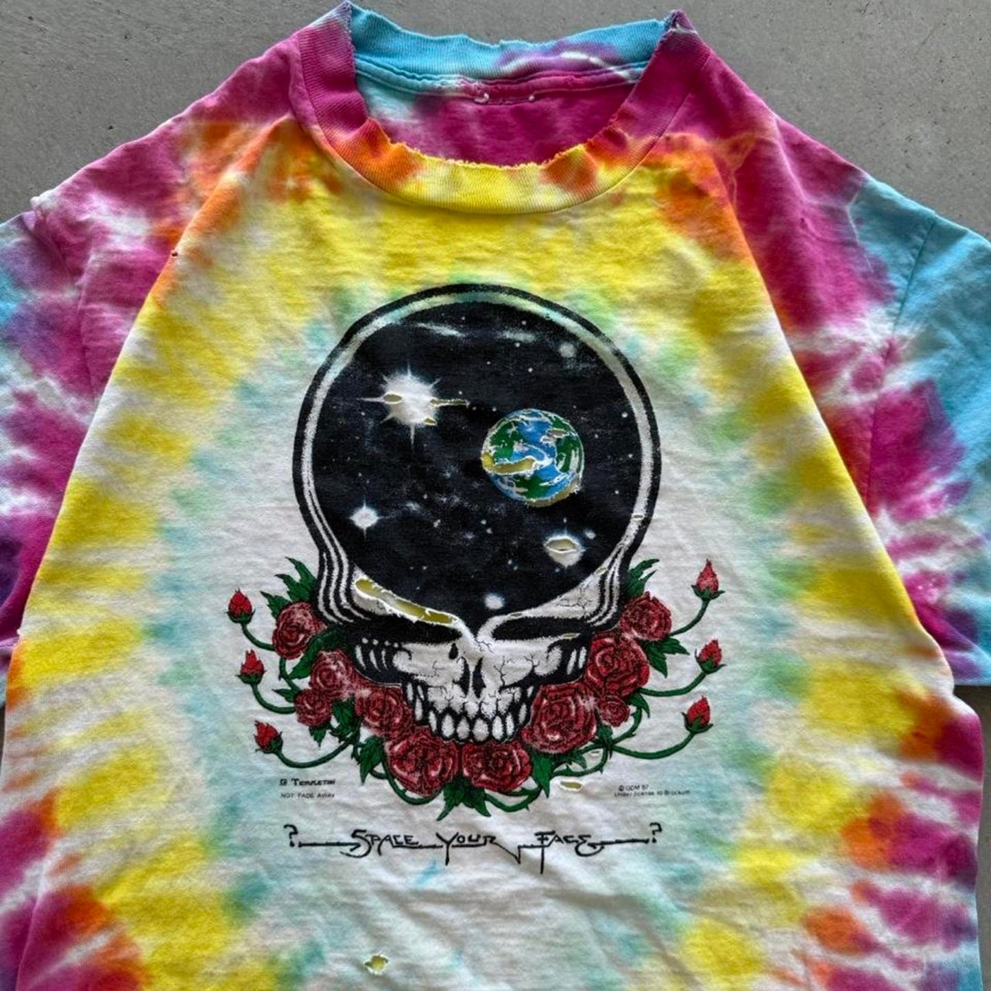 Vintage 90s Grateful Dead Steal Your Face Distressed Band T-Shirt - Large