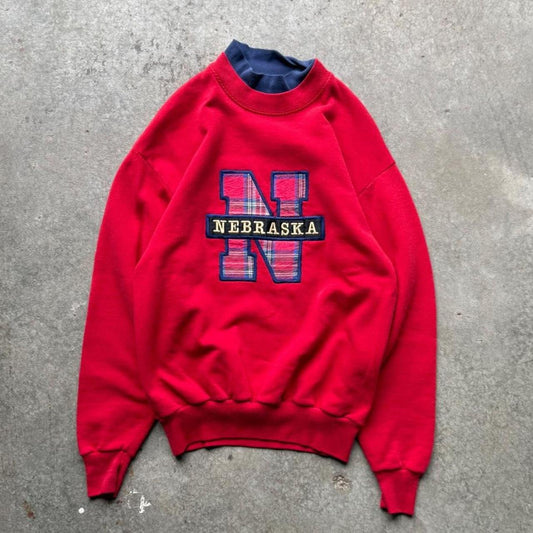 Vintage 90s Nebraska Huskers Plaid N Crewneck - Medium