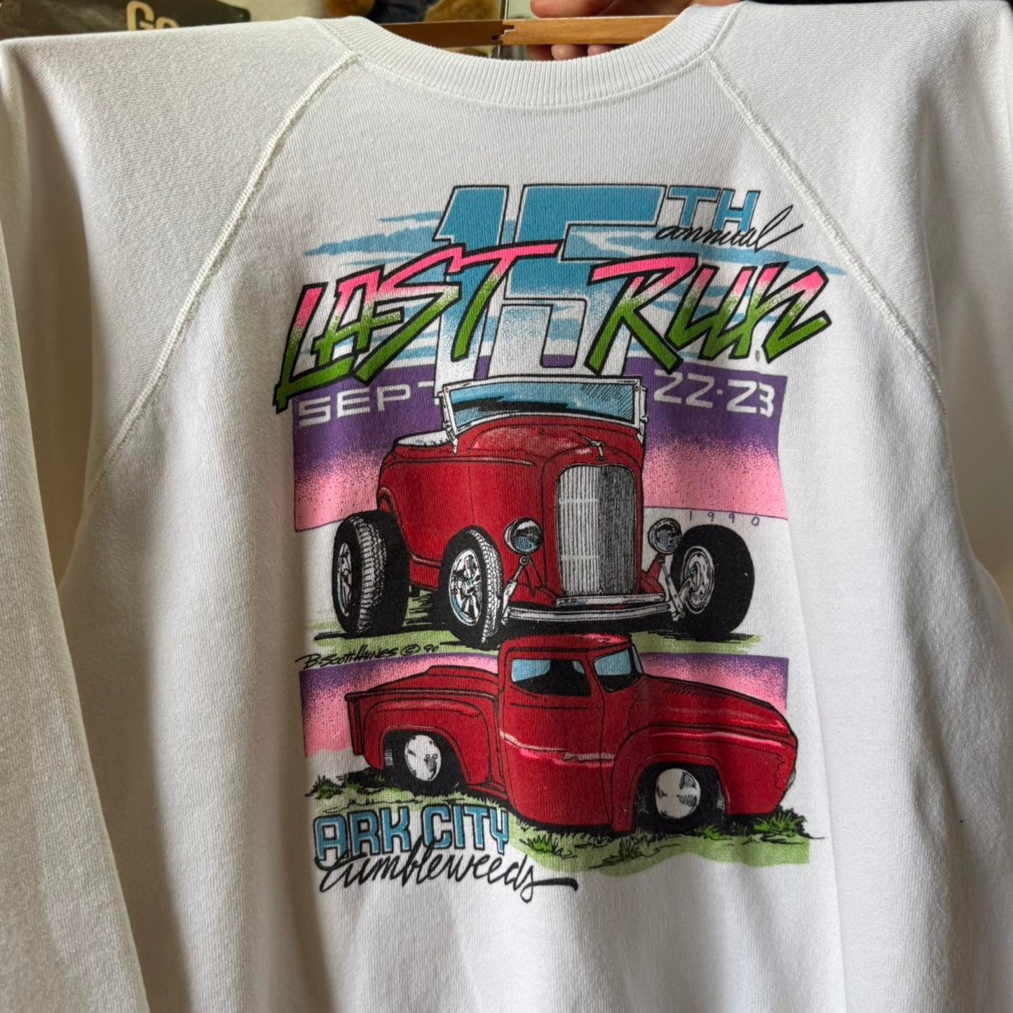 Vintage 80s Last Run Hot Rod Car Crewneck - Large