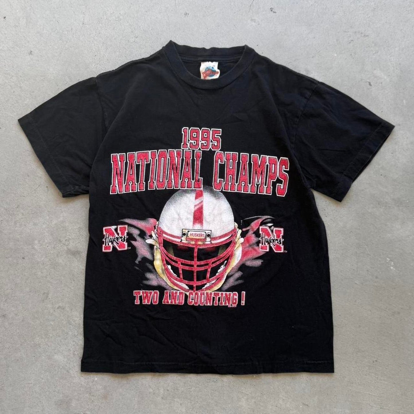 Vintage 1995 National Champs Nebraska Huskers Helmet T-Shirt - Large
