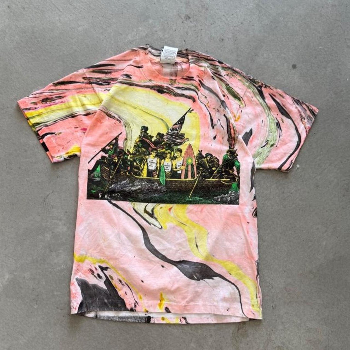 Vintage 90s Surfing Crossing the Delaware Parody Marble Dye T-Shirt - Medium