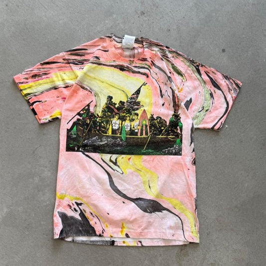 Vintage 90s Surfing Crossing the Delaware Parody Marble Dye T-Shirt - Medium