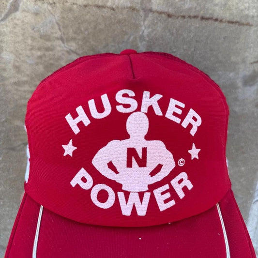 Vintage 80s Nebraska Power Huskers Three Stripe Trucker Snapback