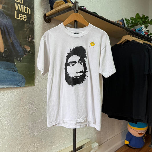 Vintage 90s Cave Man Caution Sign T-Shirt - Large