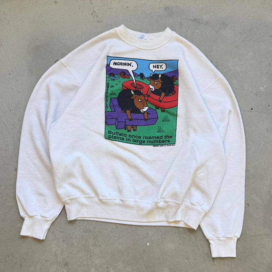 Vintage 90s Buffalo Once Roamed the Plains in Large Numbers Cartoon Crewneck  - X-Large