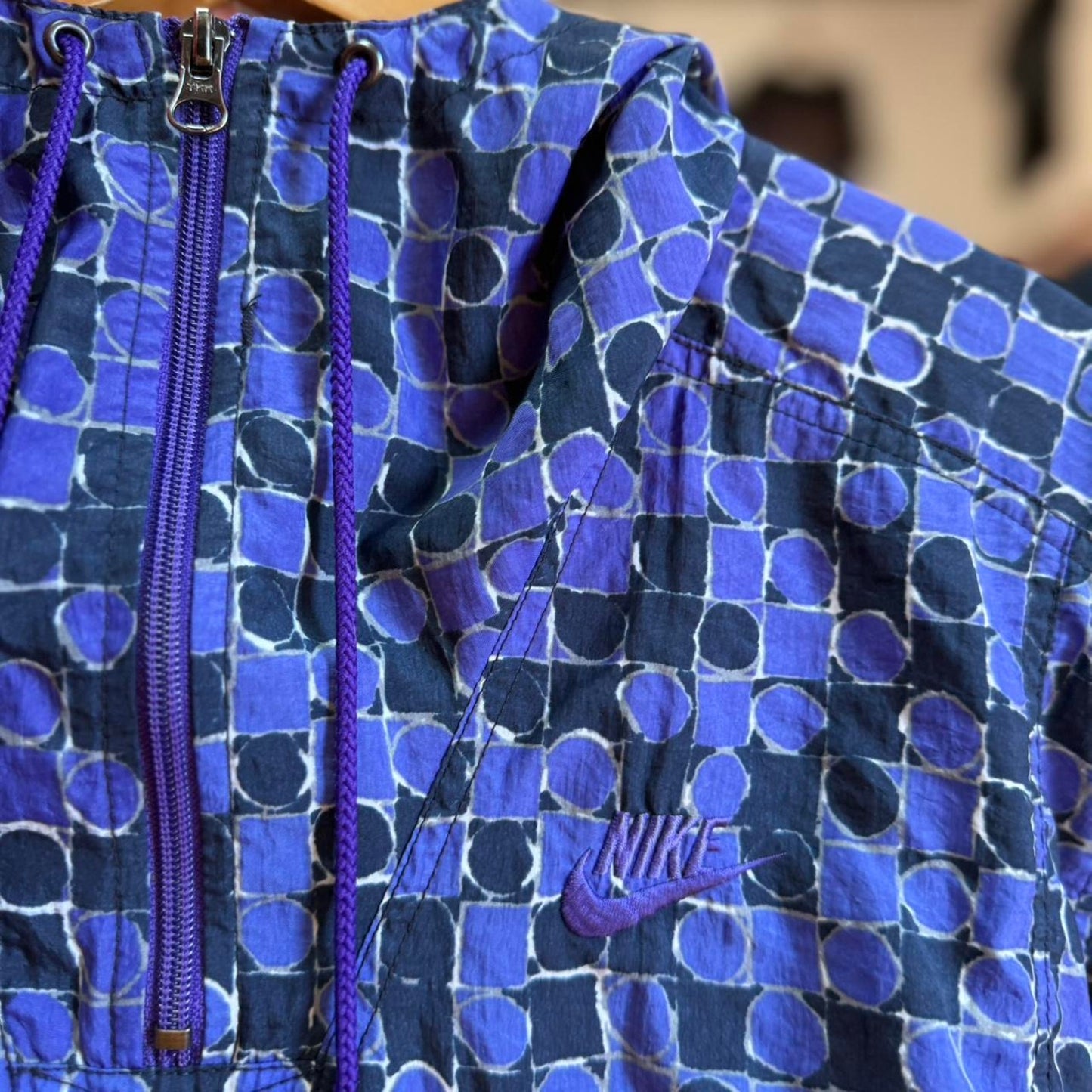 Vintage 90s Nike Swoosh Check Patterned Windbreaker Jacket - Medium