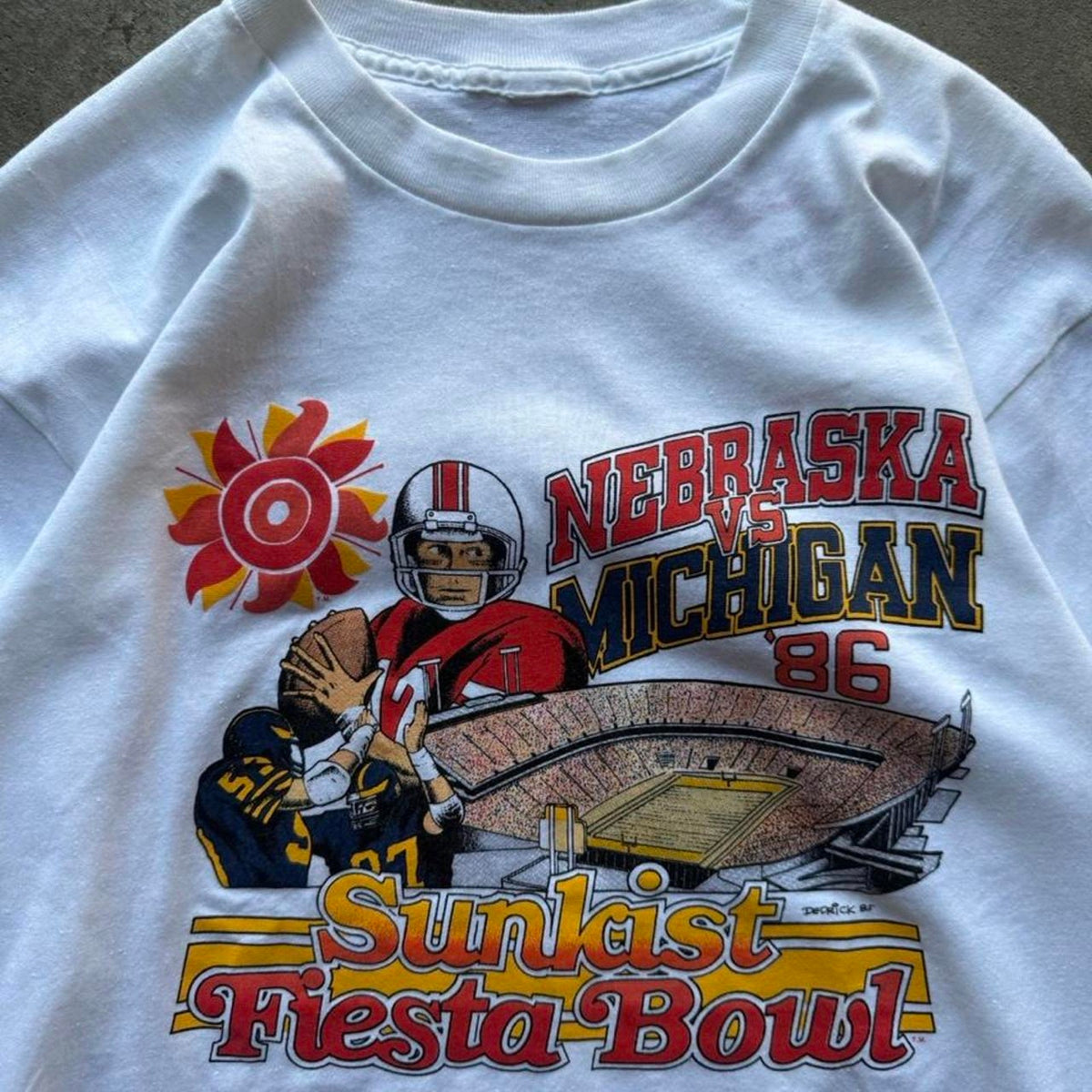 Vintage 80s Nebraska Huskers Vs Michigan Fiesta Bowl Longsleeve T-Shirt - Medium