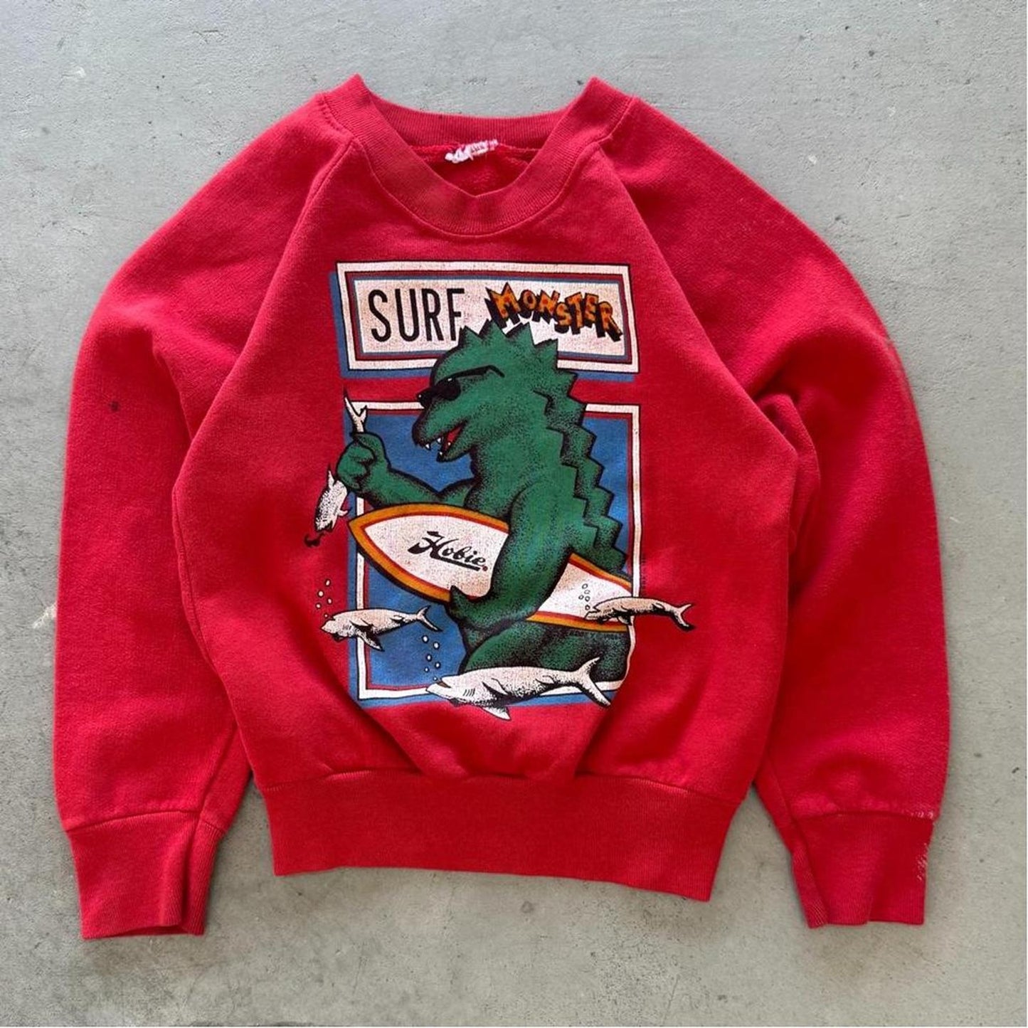Vintage 80s Surf Monster Godzilla Hobie Crewneck - Kids 8-10