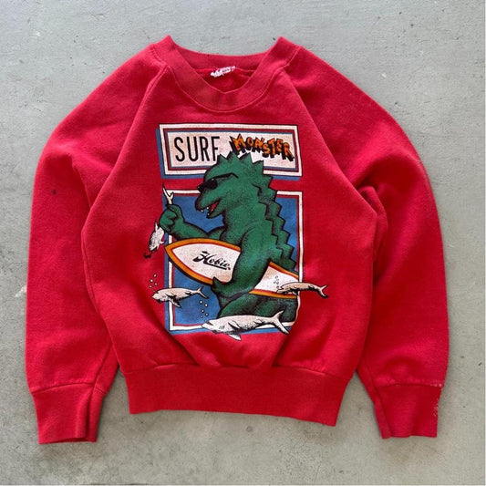 Vintage 80s Surf Monster Godzilla Hobie Crewneck - Kids 8-10