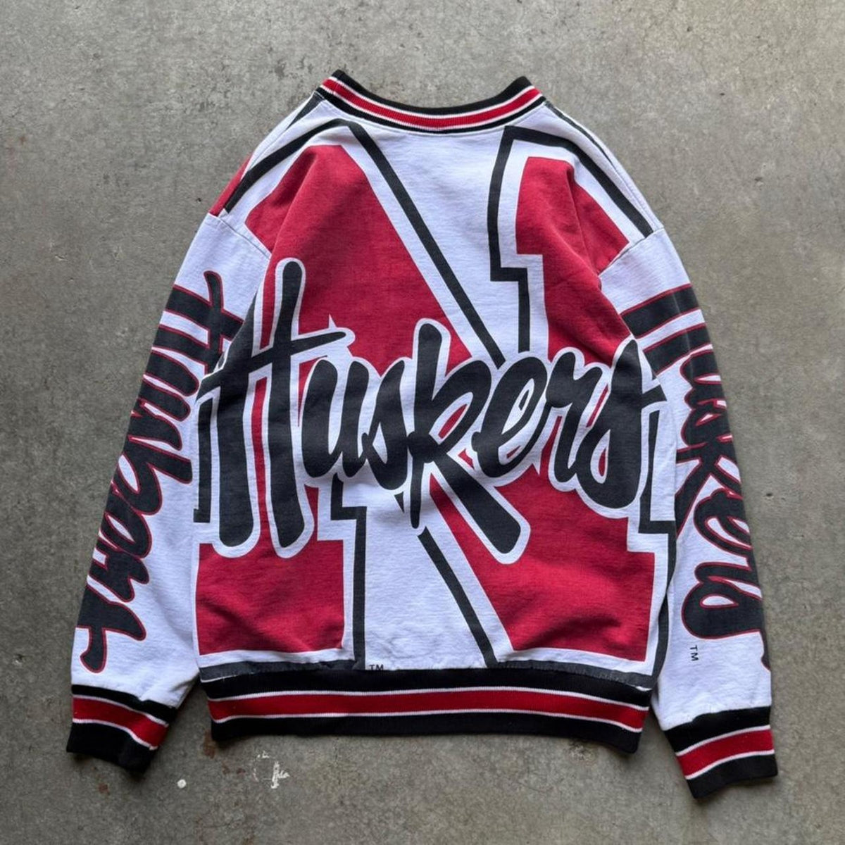 Vintage 90s Nebraska Husker Gallop All Over Print Crewneck - Large