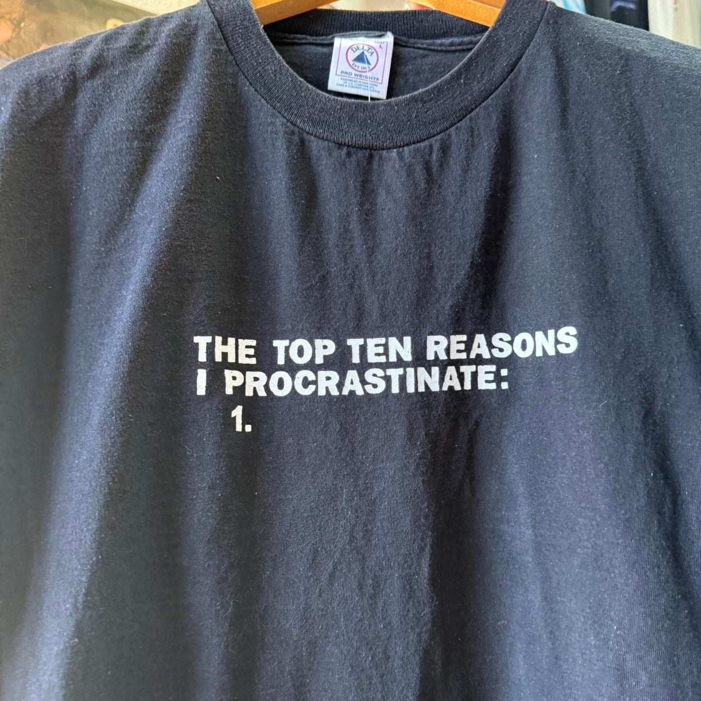 Vintage Top Ten Reasons I Procrastinate Text Humor T-Shirt - Large