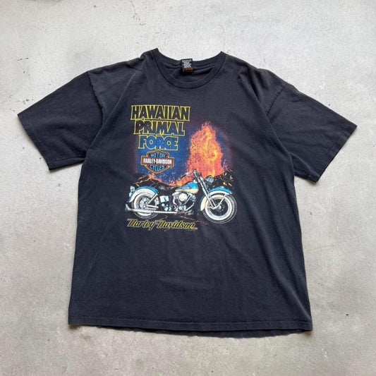 Vintage 90s Harley Davidson Hawaiian Primal Force Biker Volcano T-Shirt - XX-Large