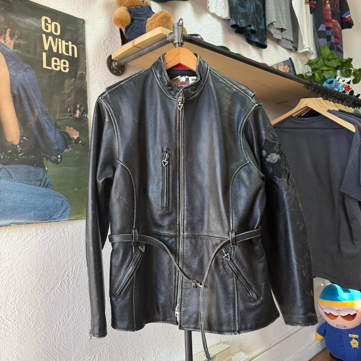 Vintage 90s Harley Davidson Biker Motorcycle Leather Jacket - Large