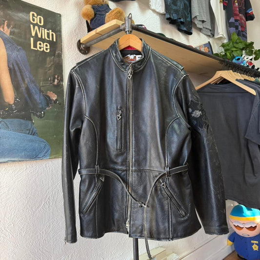 Vintage 90s Harley Davidson Biker Motorcycle Leather Jacket - Large
