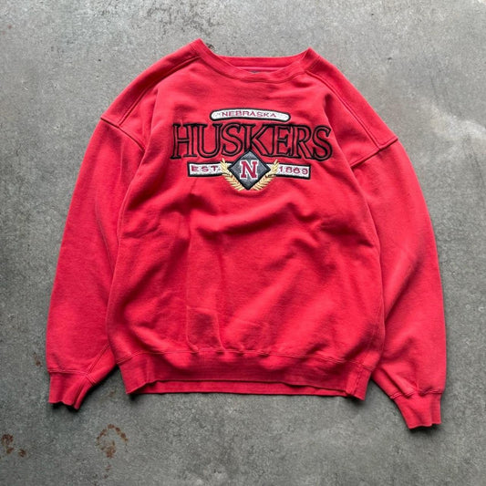 Vintage 90s Nebraska Huskers Embroidered Crewneck - X-Large