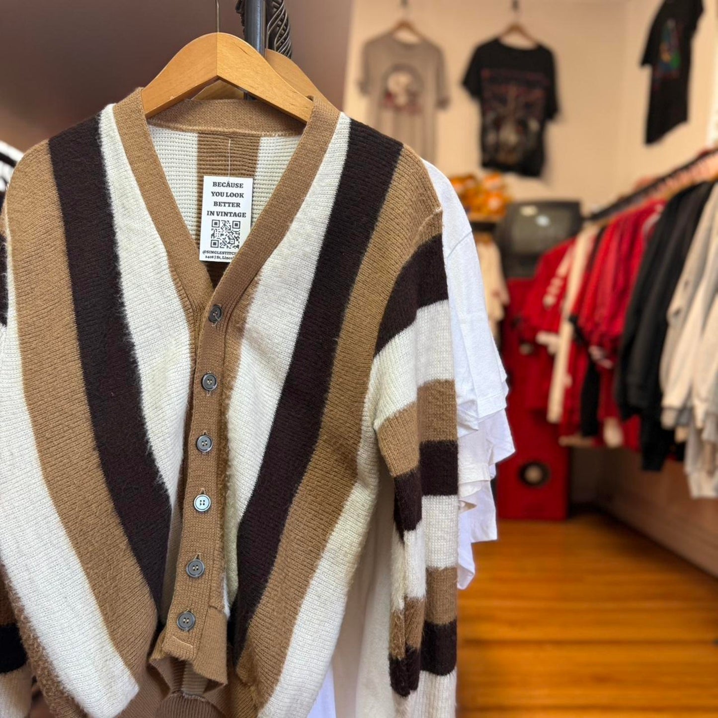 Vintage 89s Striped Tonal Cardigan Sweater - Medium