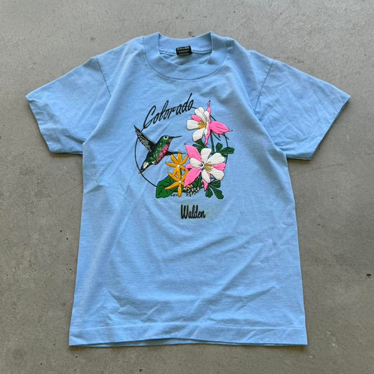 Vintage 90z Colorado Hummingbird Flower T-Shirt - Kids 14-16