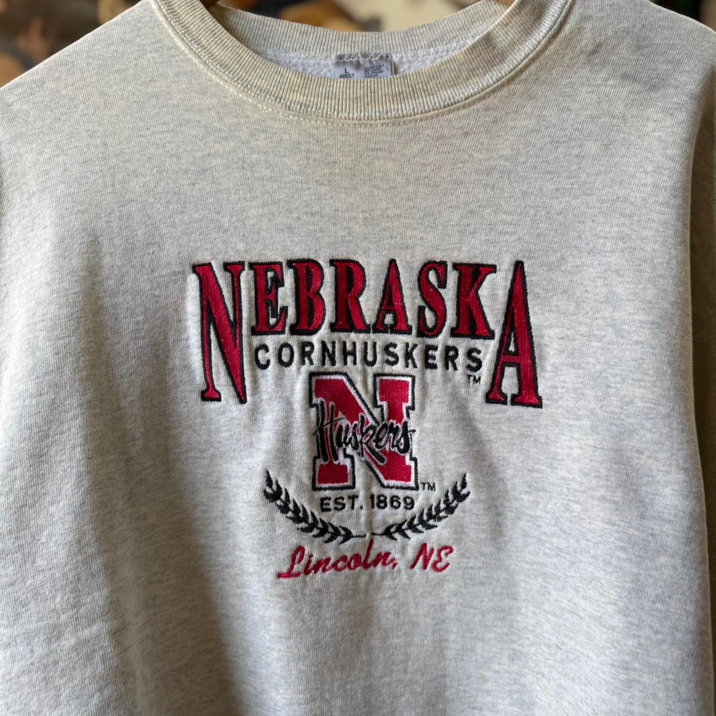 Vintage 90s Nebraska Huskers Embroidered Crewneck - Large