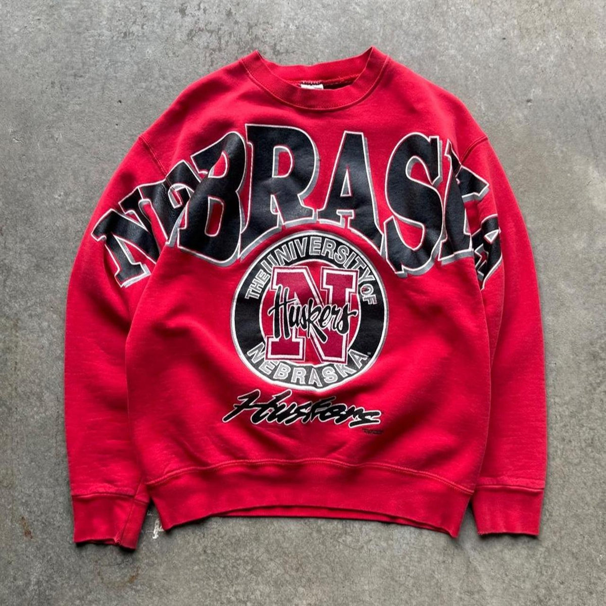 Vintage 90s Nebraska Huskers Shoulder Spell Out Crewneck - Large