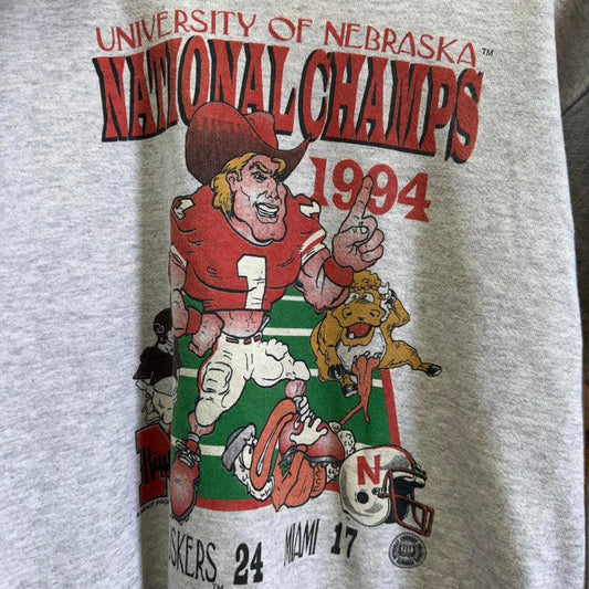 Vintage 90s Nebraska Huskers National Champs Cartoon Crewneck