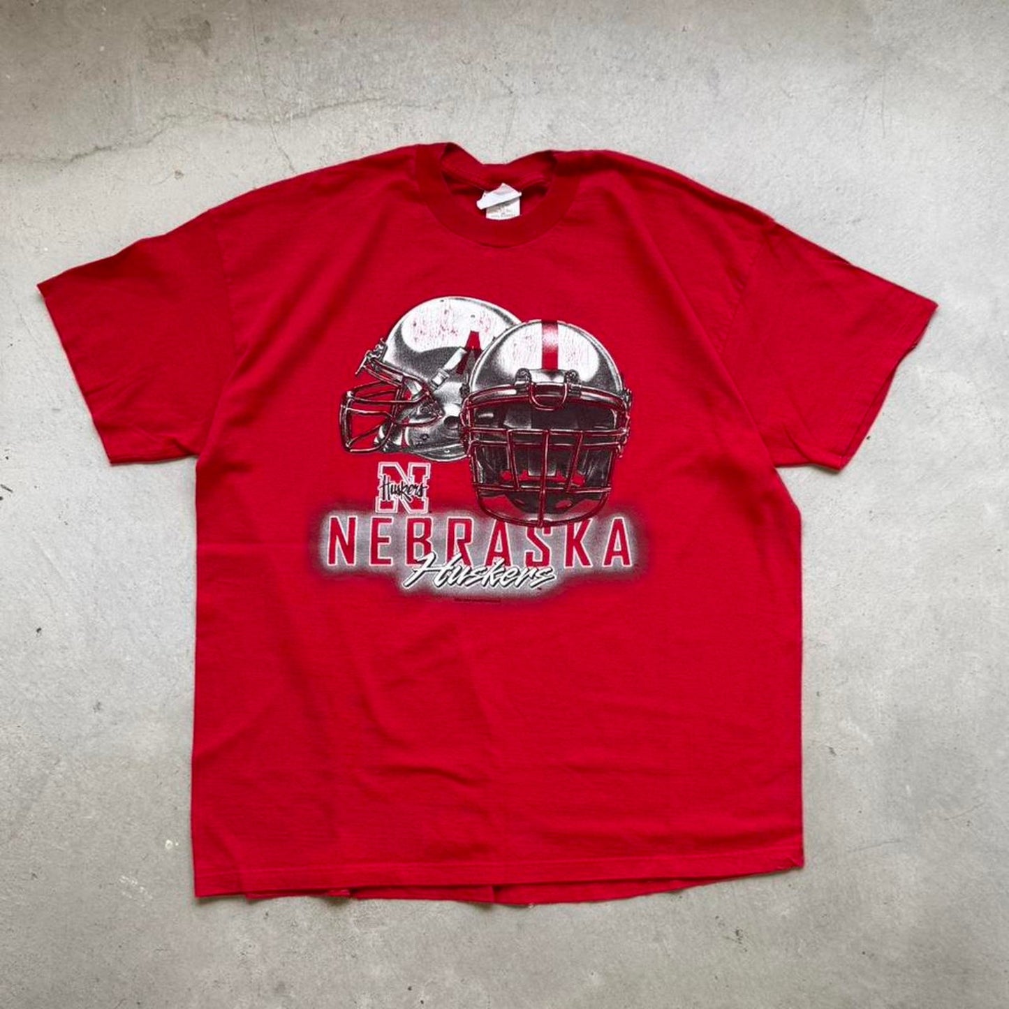 Vintage 90s Nebraska Huskers Football Helmet T-Shirt - X-Large