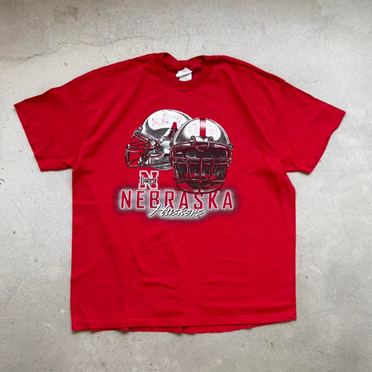 Vintage 90s Nebraska Huskers Football Helmet T-Shirt - X-Large