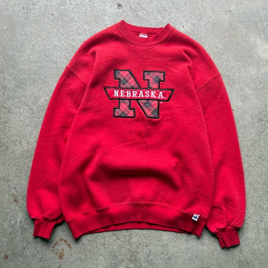 Vintage 90s Nebraska Huskers Plaid Crewneck - X-Large