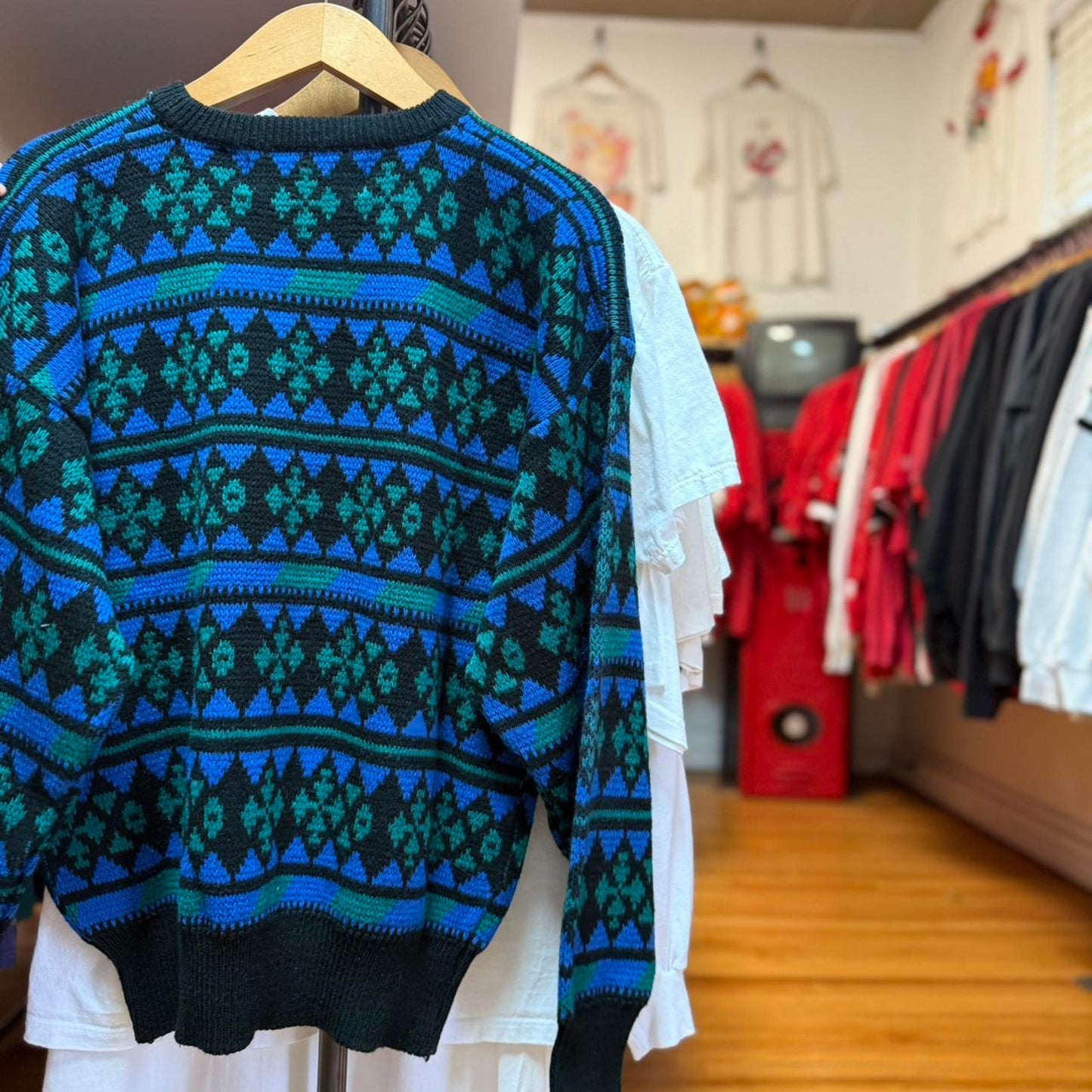 Vintage 90s Diamond Checker Knit Sweater - X-Large