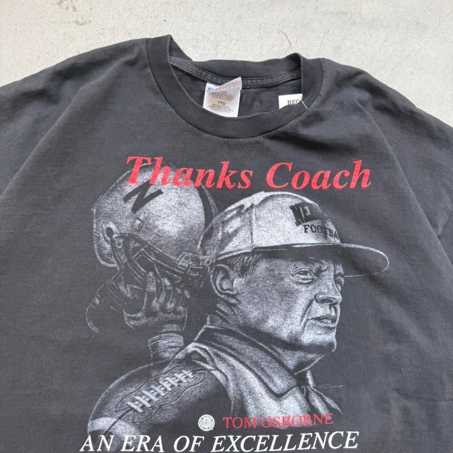 Vintage 90s Nebraska Huskers Tom Osborne Thanks Coach T-Shirt - XX-Large
