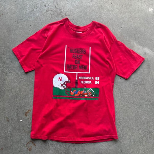 Vintage 90s Nebraska Huskers Feast on Gator Meat T-Shirt - XX-Large