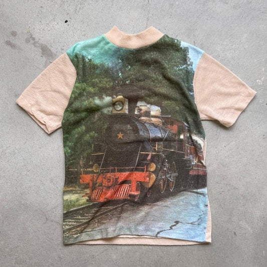 Vintage 70s Locomotive Train T-Shirt - Kids 8-10