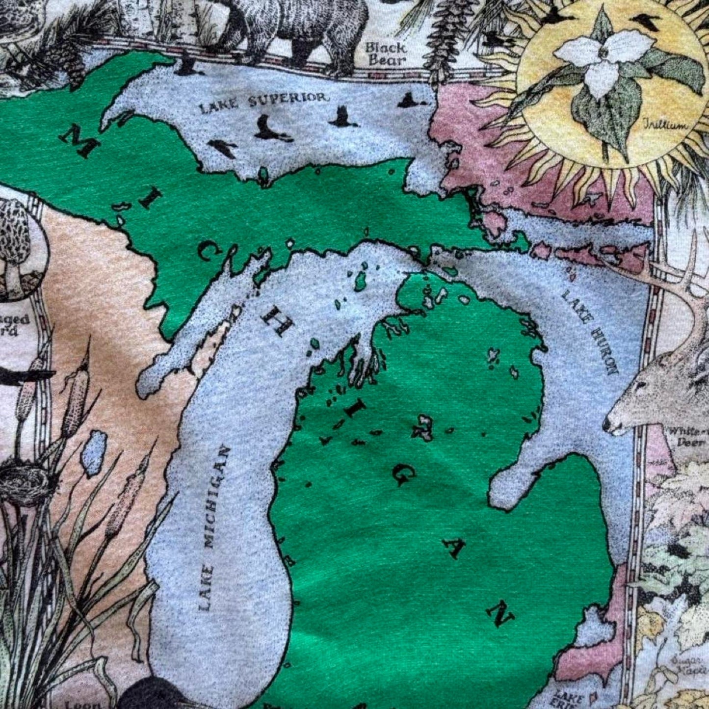 Vintage 90s Michigan Map Art T-Shirt - Large