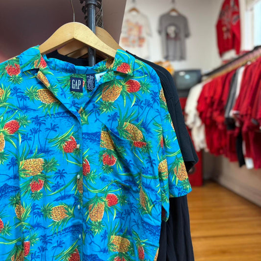 Vintage 90s Gap Floral Hawaiian Loop Collar Shirt - Large