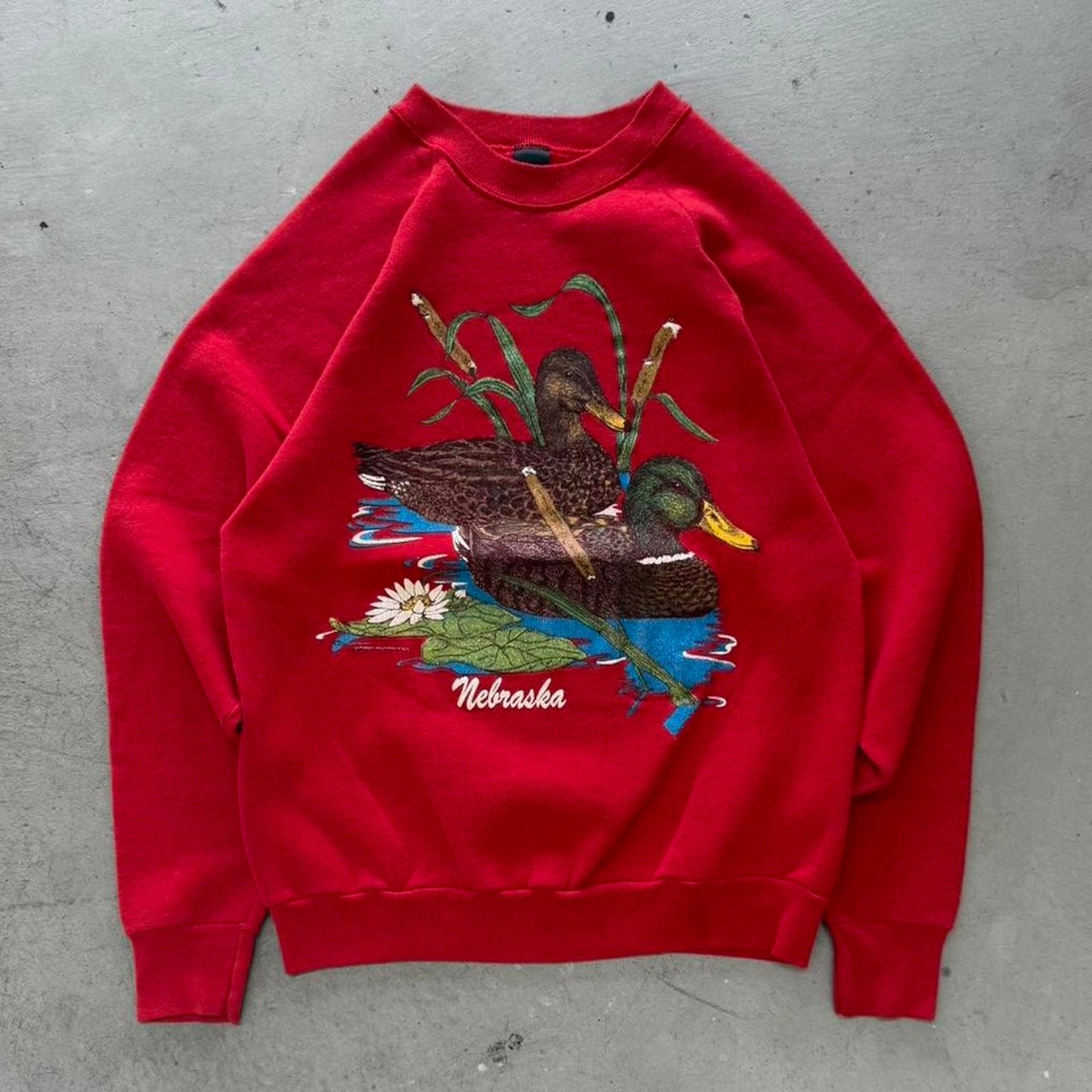 Vintage 90s Nebraska Duck Animal Nature Crewneck - Large