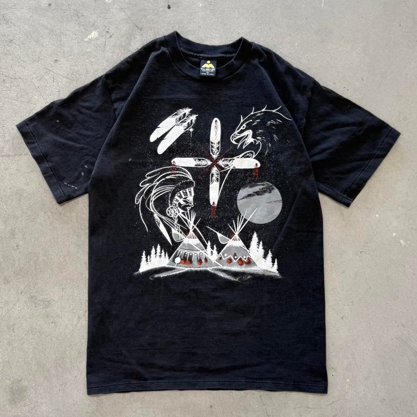 Vintage 80s Native American Art Eagle Nature T-Shirt - Medium