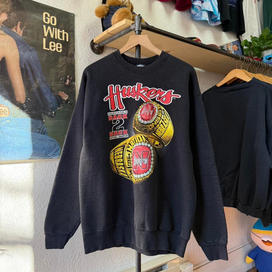 Vintage 90s Nebraska Huskers National Championship Double Ring Crewneck - X-Large
