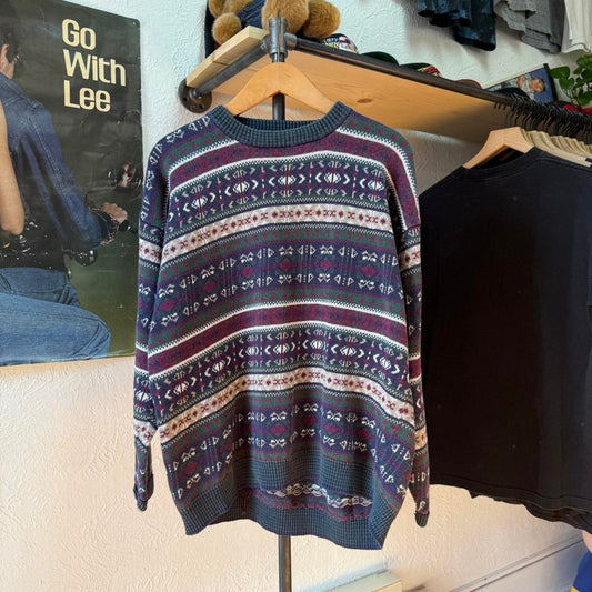 Vintage 90s Patterned Knit Knitted Sweater - X-Large
