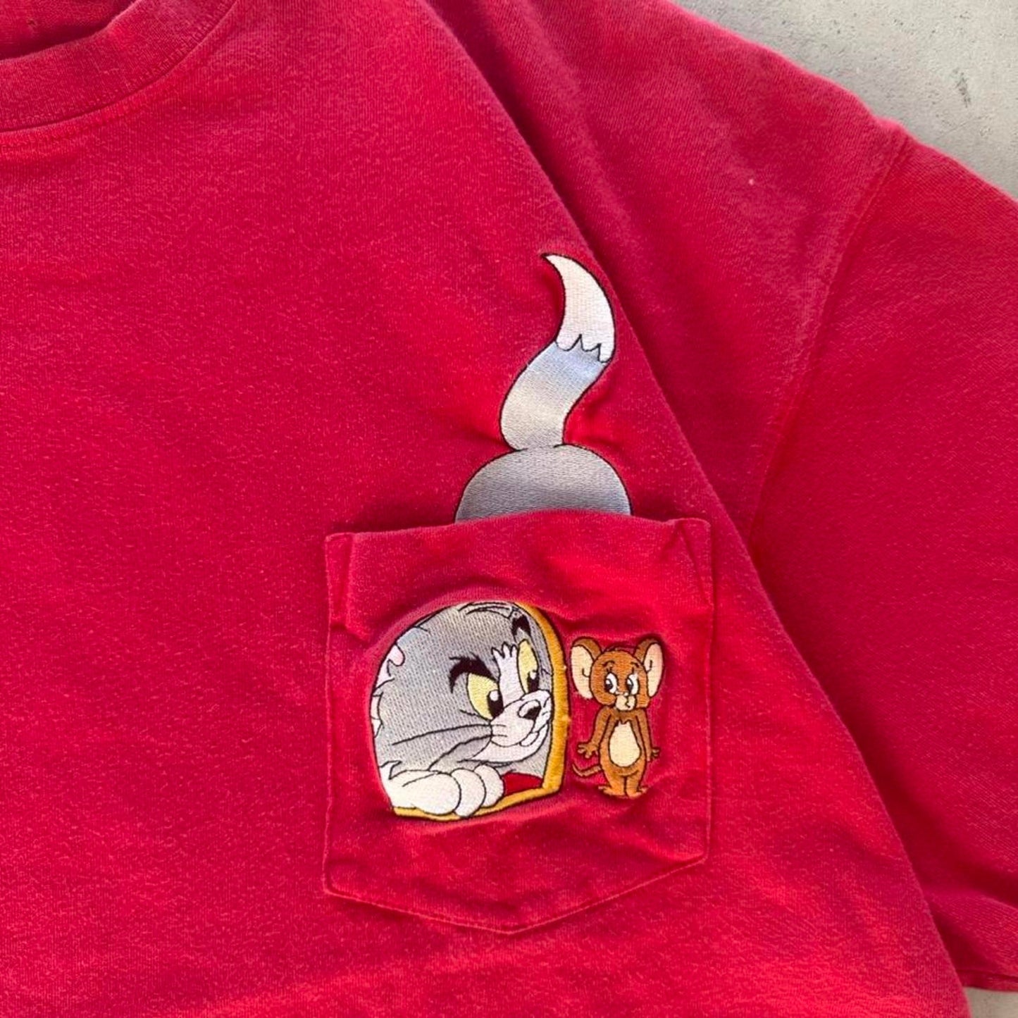 Vintage 90s Tom and Jerry Cartoon Network Pocket T-Shirt - Large
