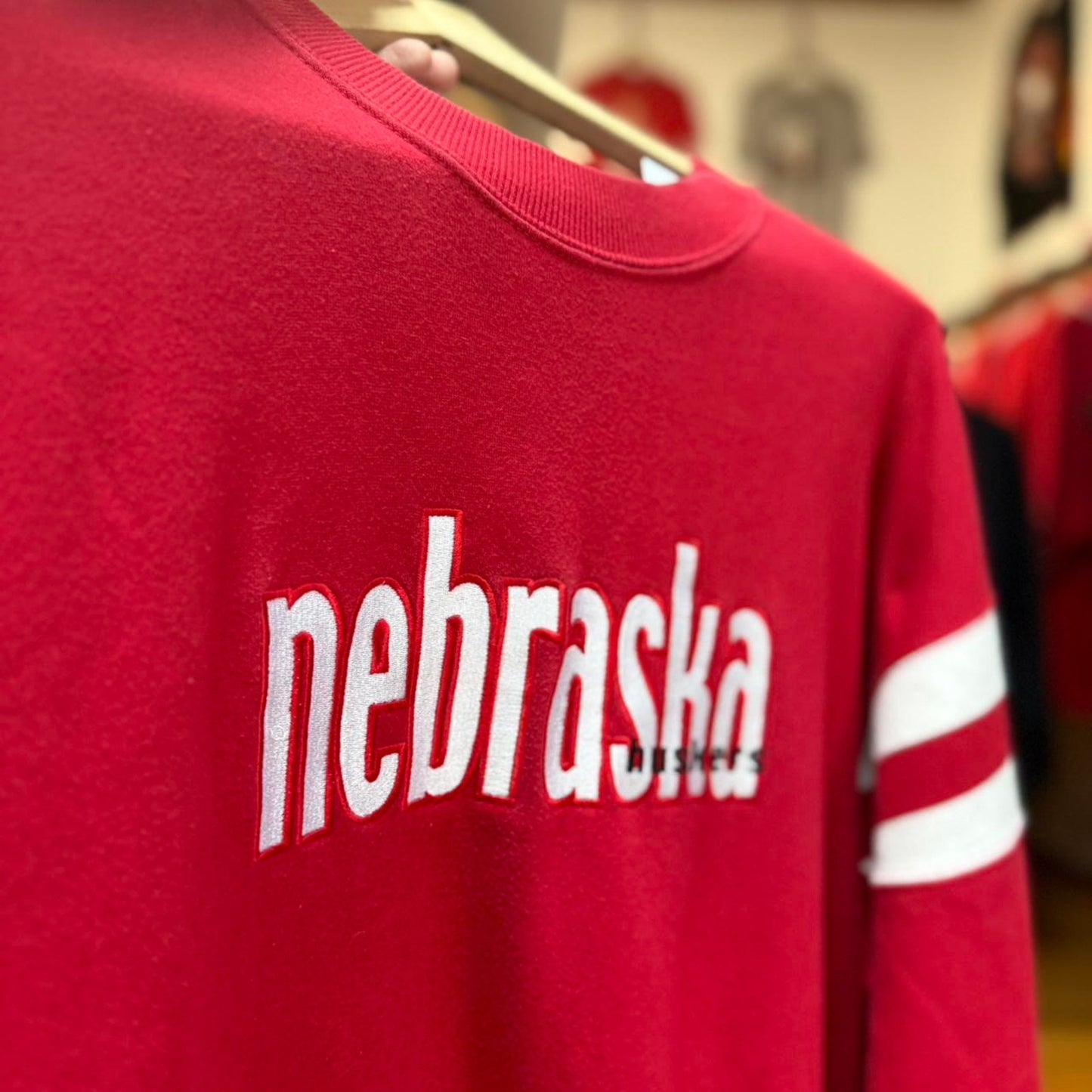 Vintage 90s Nebraska Huskers Striped Sleeve Crewneck  - Medium