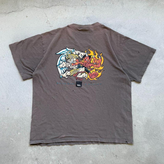 Vintage 90s Mossimo Naughty Or Nice Angel Devil Faded T-Shirt - Medium