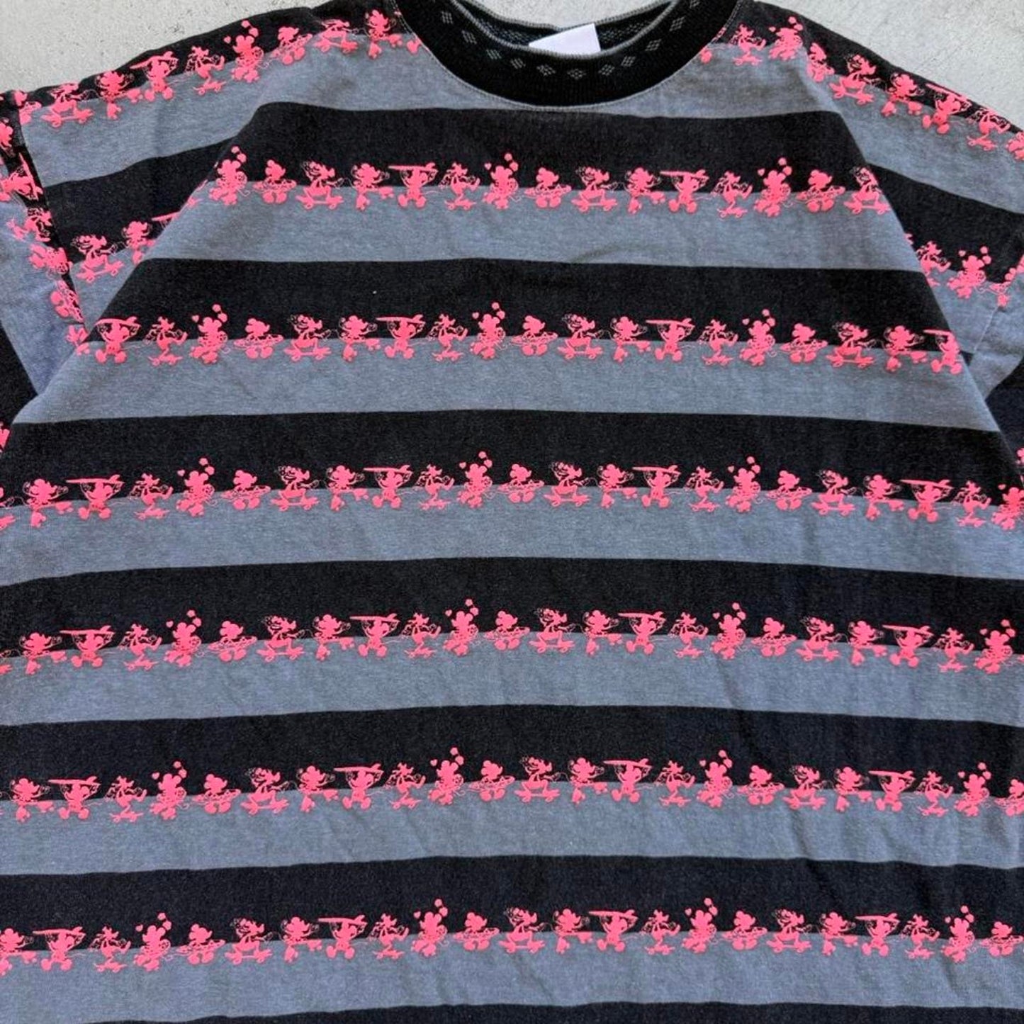 Vintage 90s Mickey Mouse AOP Striped T-Shirt - Large