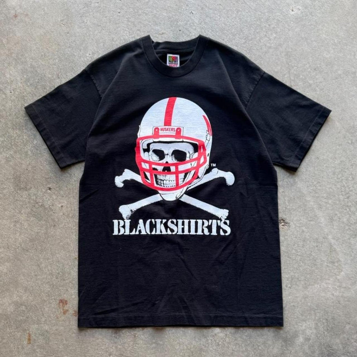 Vintage 90s Nebraska Huskers Blackshirts Skull T-Shirt - Large