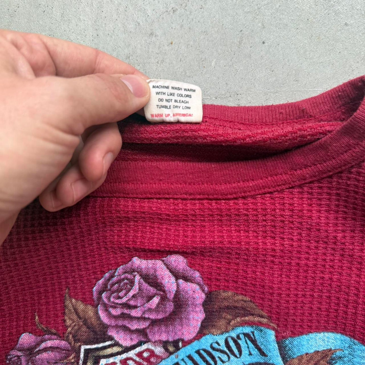 Vintage 80s 3D Emblem Harley Davidson Rose Thermal Shirt - X-Large